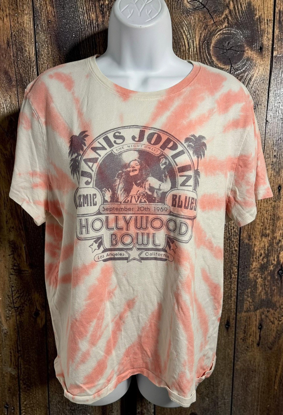 Junk Food Janis Joplin Graphic Tee Sz M Pink Tie Dye T-Shirt Oversized Top